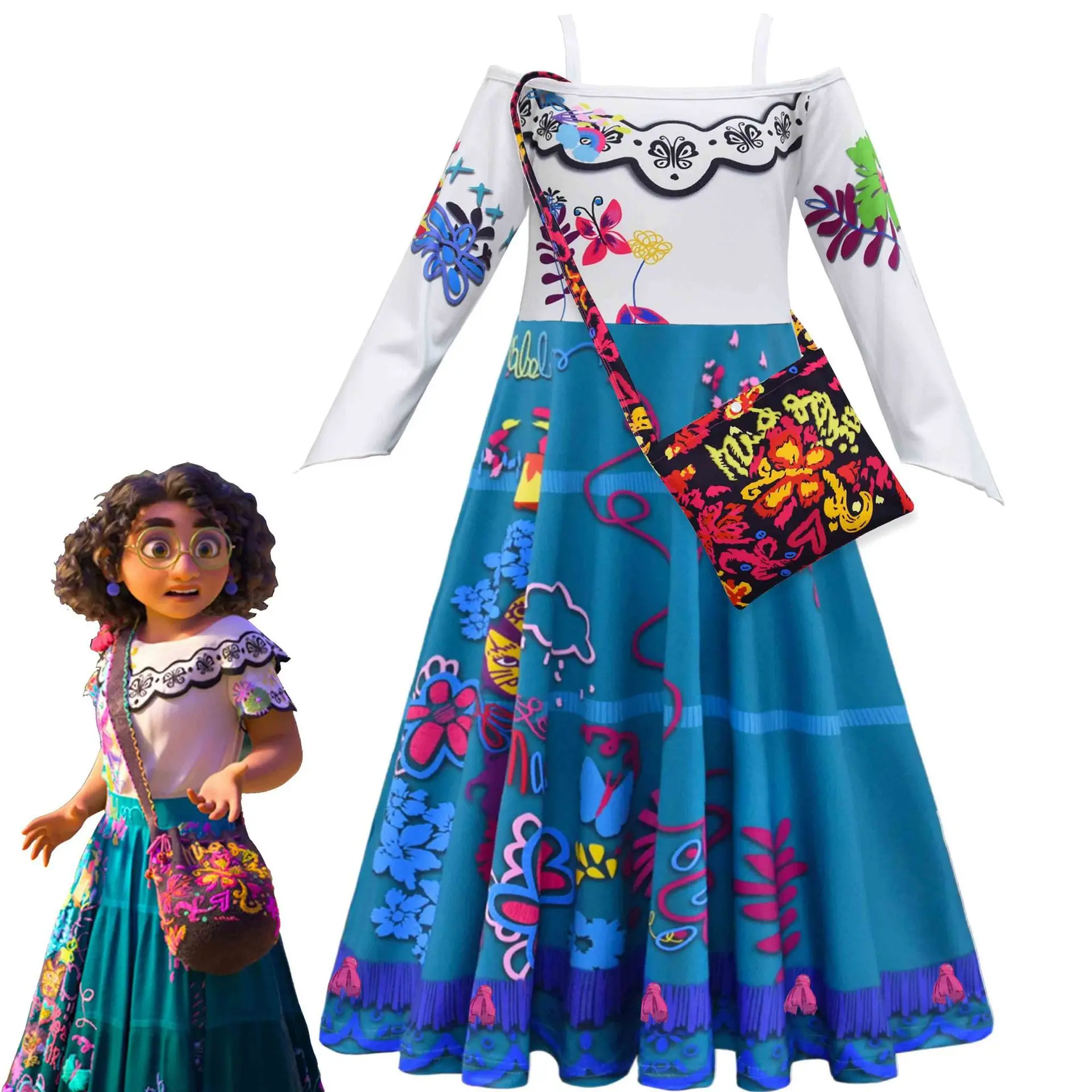 Disney Mirabel Encanto Costume + Purse For Girls Fits Ages 5-6 HALLOWEEN  Reg $45