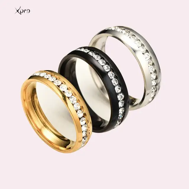 Bague de Couple en acier inoxydable et cristal pour hommes et femmes, bague de fiançailles et de mariage en acier titane, bijoux cadeau d'anniversaire
