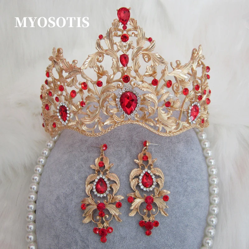 

Vintage Noble European Asia Red Green Rhinestone Tiaras Baroque Wedding Party Evening Dress Crown