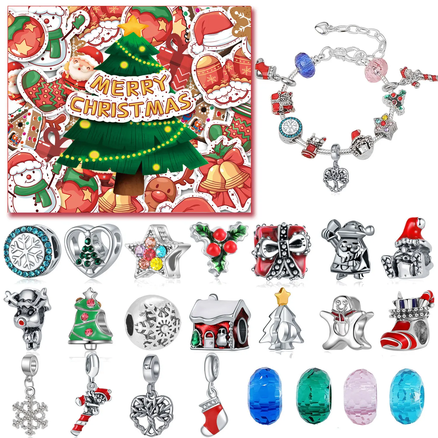 MJARTORIA Jewelry Calendario de Adviento 2021 para niñas Cadena de Gargantilla niños con 24 sorpresas Mujeres dijes Calendario de Navidad broches Adolescentes 