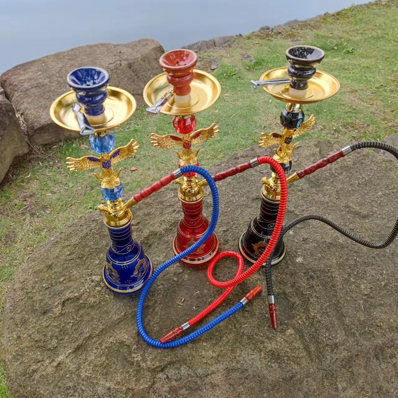 Resin Stainless Steel Hookah Set with Glass Bottle Bongs in Australian