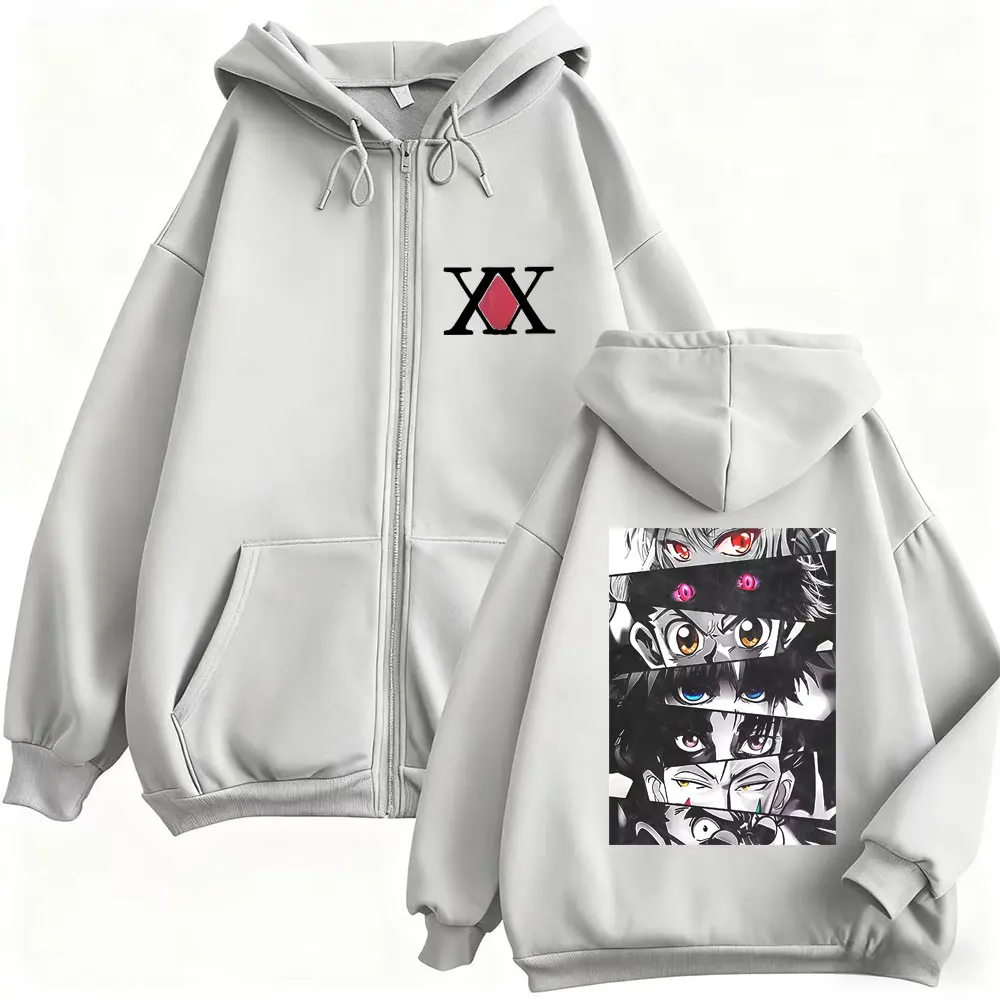 Anime Hunter X Hunter Eyes Graphic Zipper Hoodie Men Women Fashion Manga Oversized Zip Up Jacket Unisex Casual Vintage Hoodies