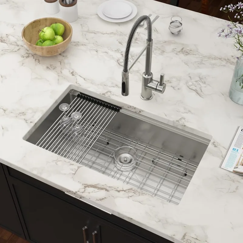 30 Inch Undermount Kitchen Sink 16 Gauge Stainless Steel Workstation Round Corners Single Bowl Under Counter 3