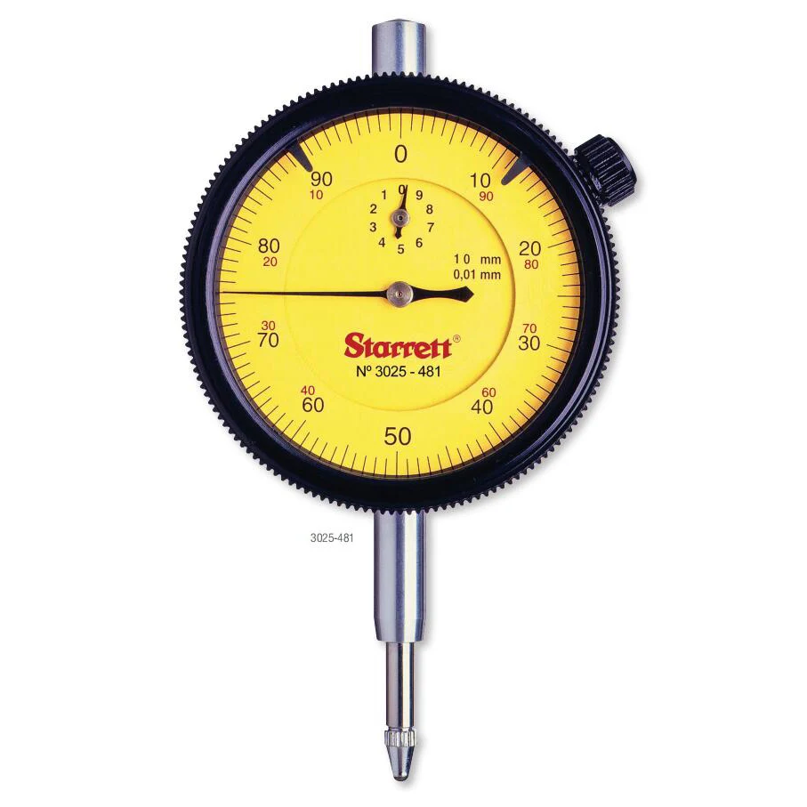 

STARRETT 3081-481/5 3025-481 Dial Indicator, 0-5/10mm Range, 0-100, 0.01mm Grads, 1.0mm Range Per Rev