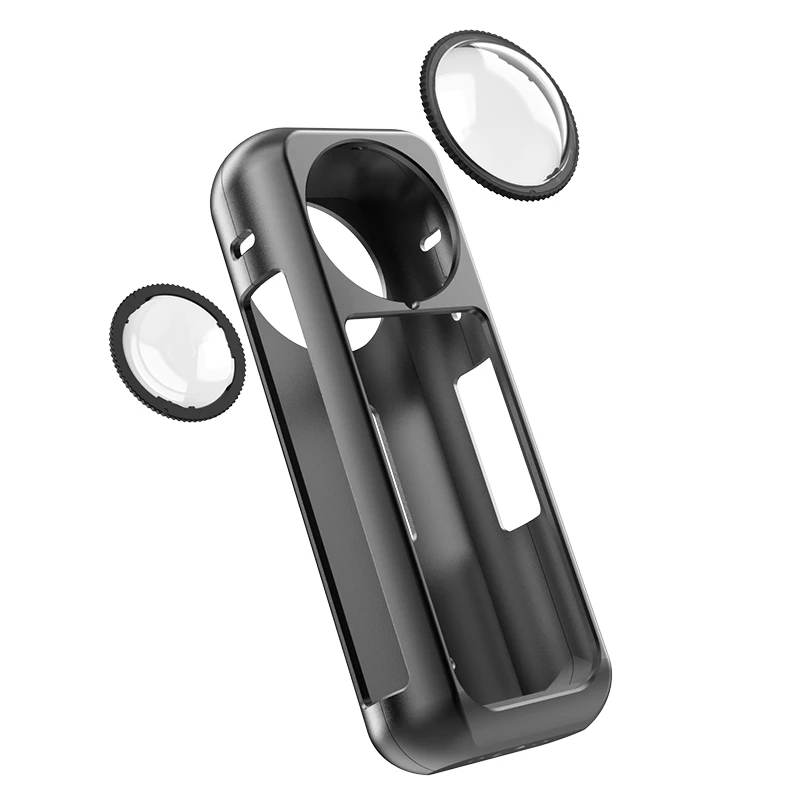 Détail du revêtement antidérapant sur la cage de protection métal pour Insta360 X4, assurant une prise en main sécurisée.