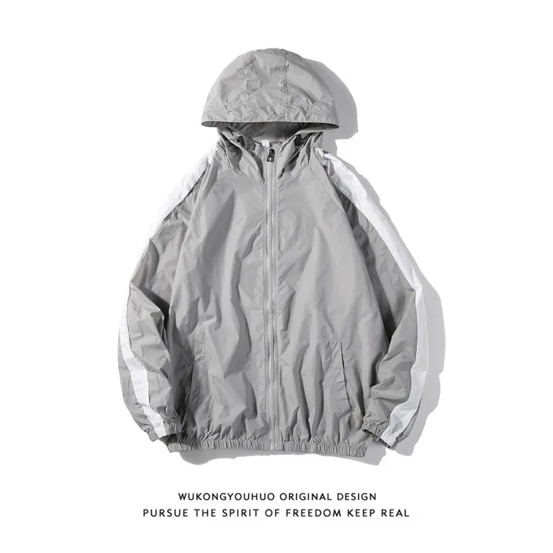 

Hooded Jacket Men Harajuku Windbreaker Thin translucent Men Streetwear Summer Sunscreen Couple Jackets Oversized Reflective