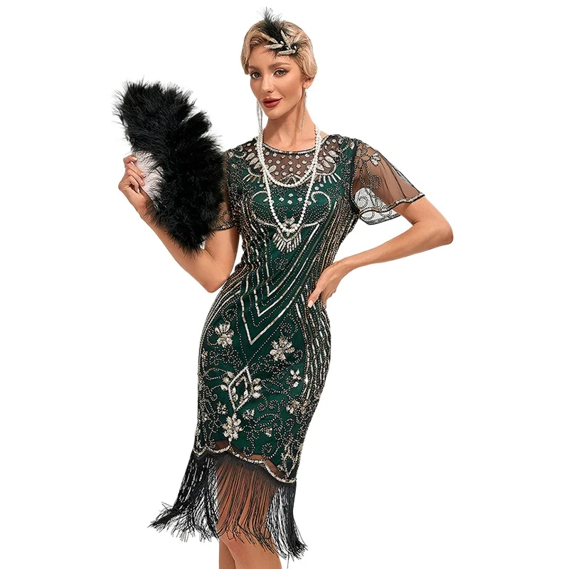 

1920s Flapper Dress Plus Size S-4XL Women's Fashion Vintage Great Gatsby Color Sequin Tassel 20s Party Dress Women Mesh Costume