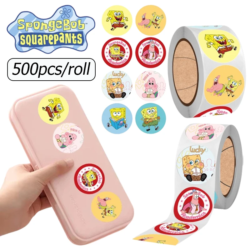 500 Pz/Rotolo Spongebob Patrick Star Sticker Etichette Sigillanti Cartoon Kids Reward Decalcomanie Ragazza Tazza Laptop Bagagli Adesivi Fai Da Te Rega