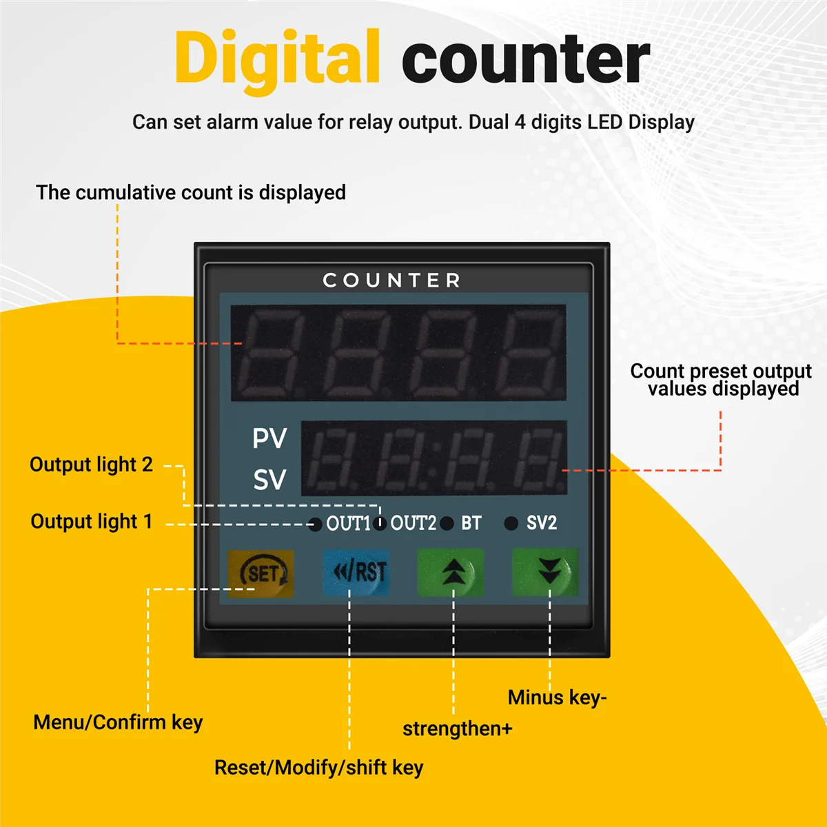 MYPIN 4 디지털 카운터 길이 카운터 길이 계량기, 다기능 지능형 90-260V AC/DC 프리셋 릴레이 출력