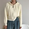 Krean Fashion Knitted Hooded Cardigans Women Autumn Winter Long Sleeve Zipper Up Cardigan Woman Solid Color Cardigans Ladies