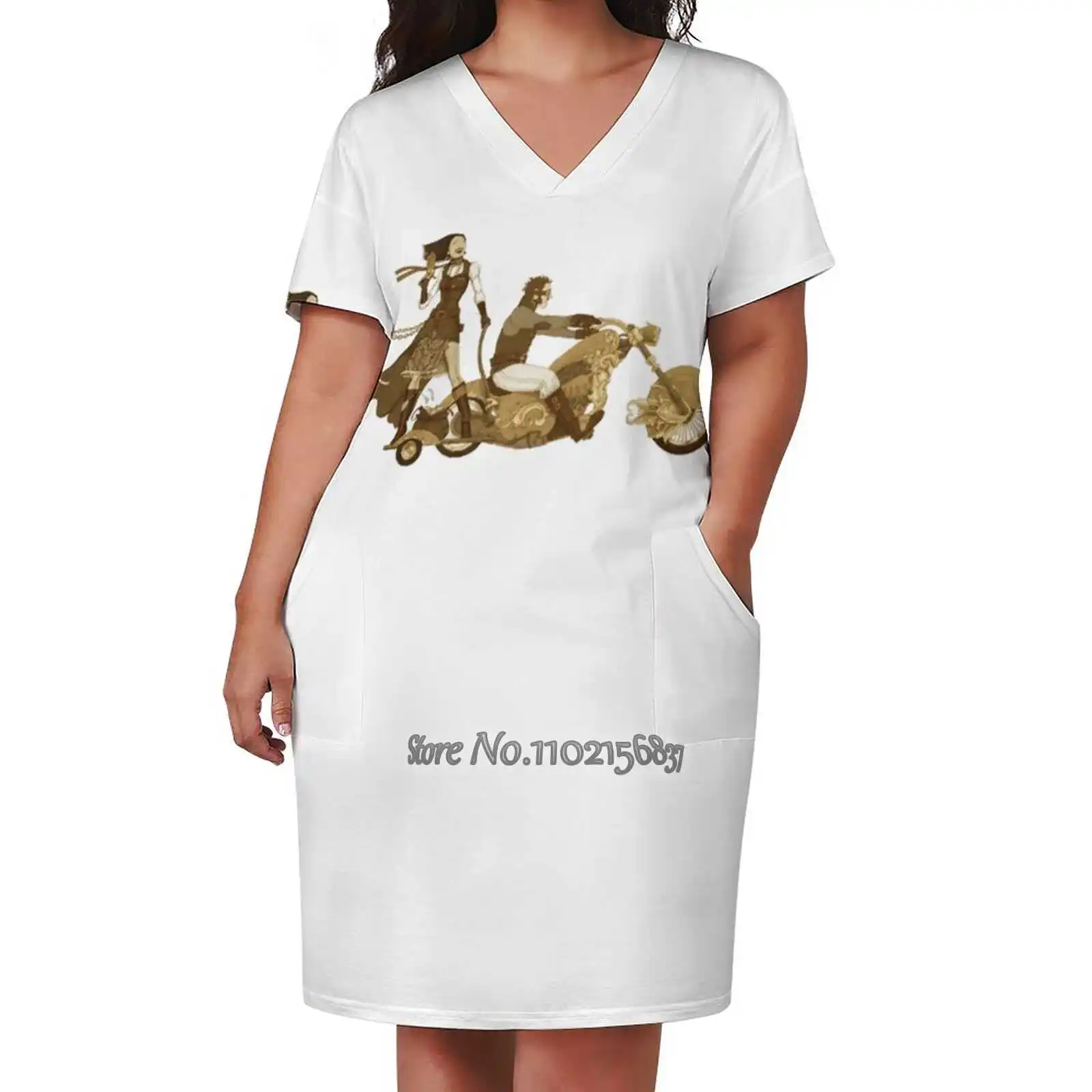 

Steam Punk T Shirt - Bonnie And Clyde V-Neck Short Sleeve Skirt Korean Kawaii Skirts Party Dresses Steam Punk Pencil Sepia