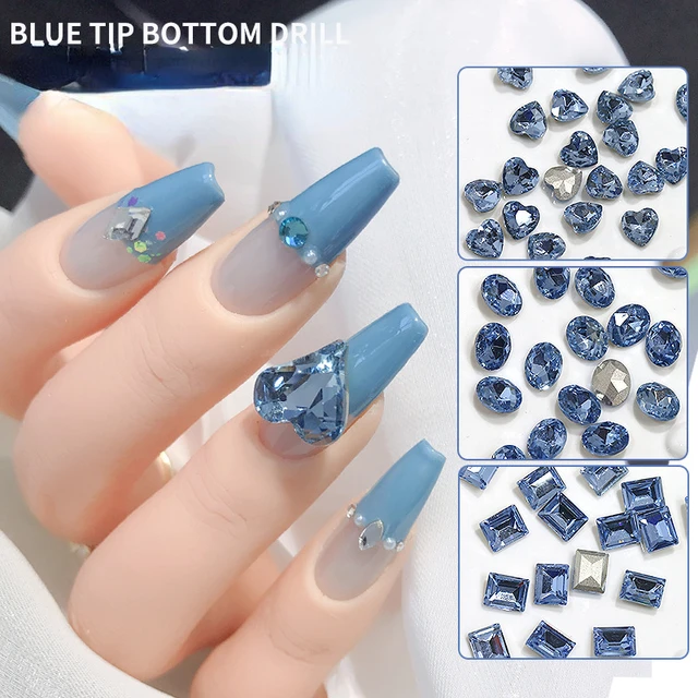 10/20pcs Blue Crystals Nail Gems 3d Nail Charms Brillantina Manicura  Accesorios Luxury Nail Crystals Heart Nail Supplies