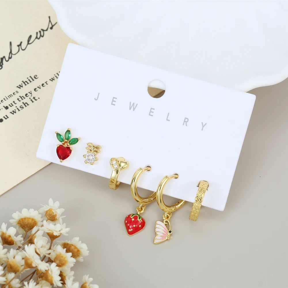 MIGGA 6pcs Mix and Match Trendy Dangle Earrings Set for Women Gold Color Plated Cubic Zircon Jewelry 4