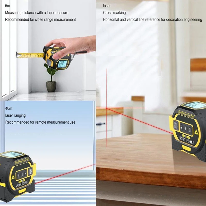 40m 60m Laser Distance Meter Rangefinder Laser Measure Distance Meter Surveying Equipment Tape Measur Retractable Tape