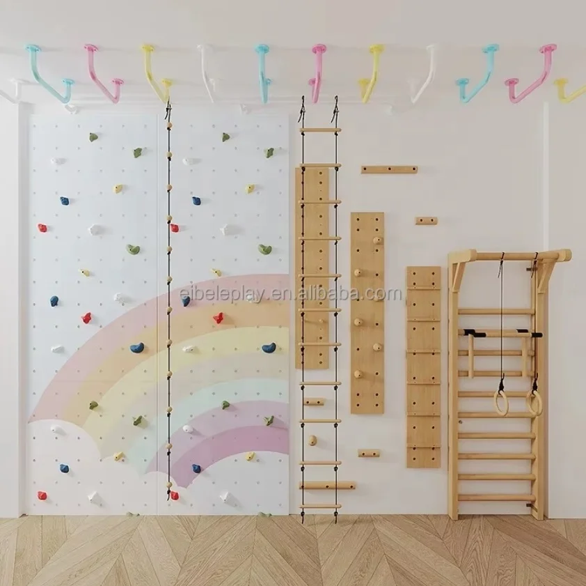 Climbing Frame Wooden Playground Climbing Wall Home Kids Gym Equipment Exercise Complete Children Play Grounds