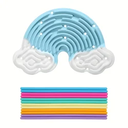 Vibrant Rainbow Clouds Sensory Activity Board - Dual - Sided Silicone Busy Board for Engaging Play & Skill Development (Blue)
