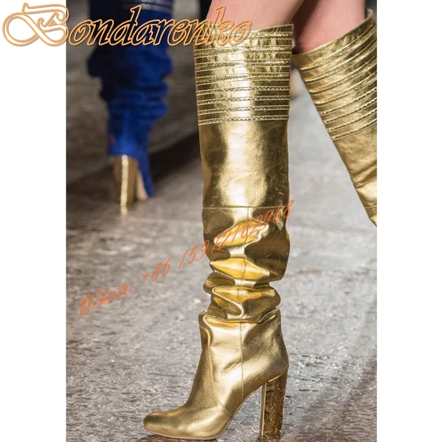 Shimmering Leather Boots - Gold-colored - Ladies