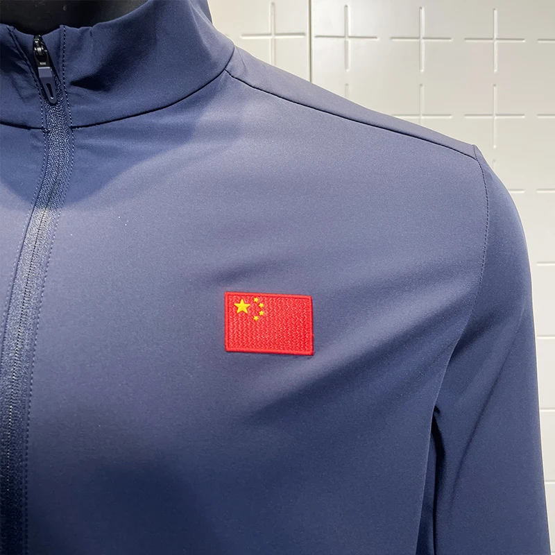 안타 비즈니스 스타일 국기 패턴 직조 재킷 스탠드 칼라 오픈 가디건 남성 스포츠웨어 캐주얼 비즈니스 코트