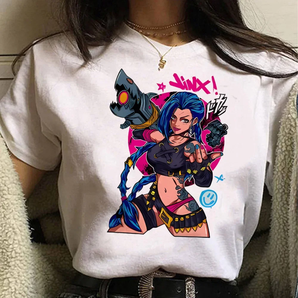 חולצת Jinx Arcane Monkey T Shirt אנימה Cosplay Tees נשים גברים אוניברסלי גראנג' אסתטי שרוול קצר הדפס קרטון קיץ Streetwear