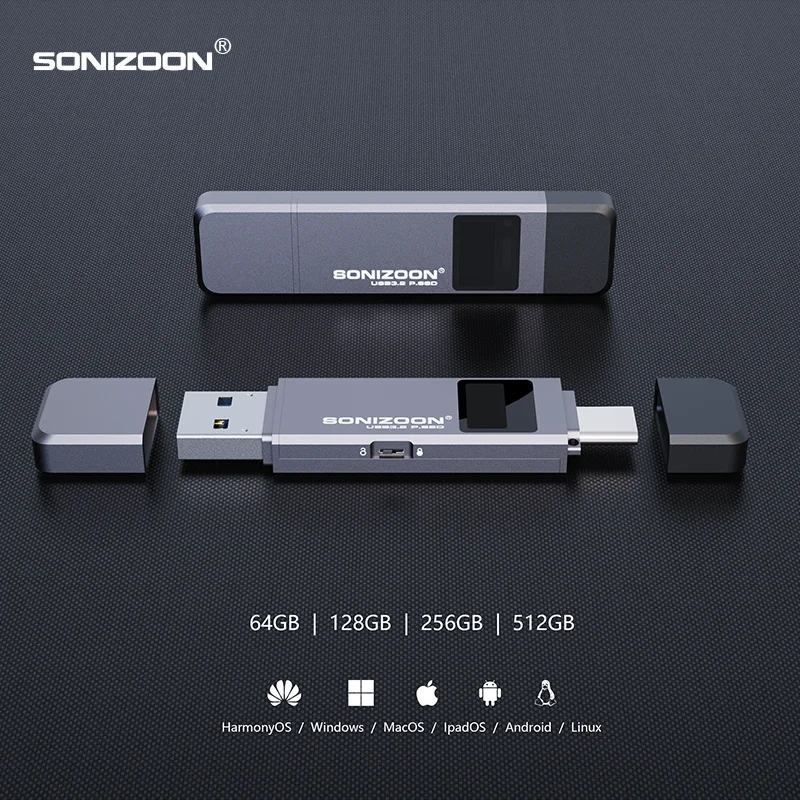 USB Flash Drive Flash Drive Type C Pendrive Sonizoon Fingerprint Encryption Portable SSD512/256GBWrite Protection Function Solid State USB Flash Drive TPYEC PenDrive USB3.2