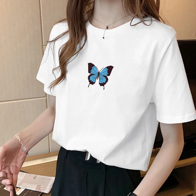 Aliexpress Line Drawing Women T Shirt Simple Design Tops Butterfly Flowers Printed Tee Shirts Female Summer