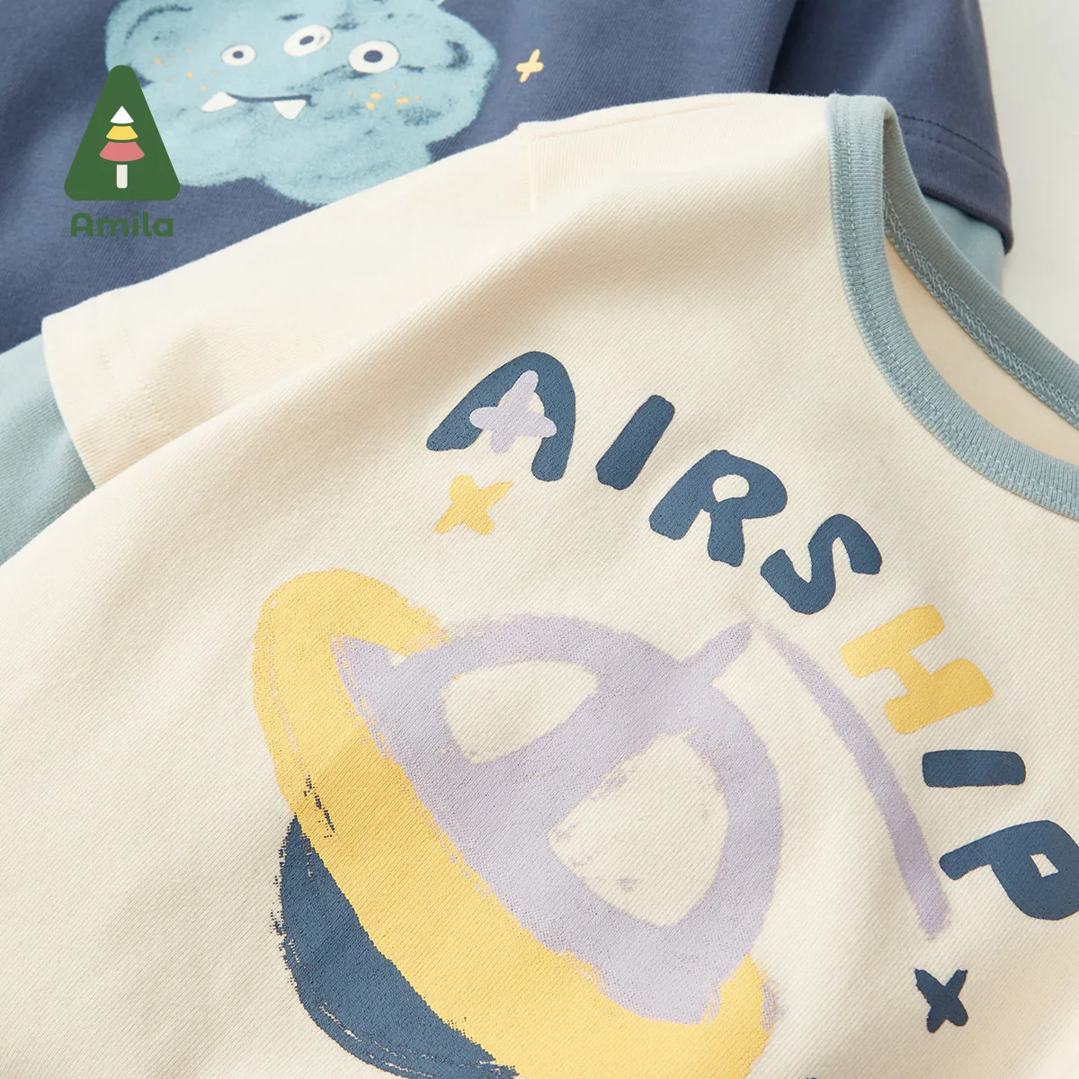 Amila Baby Boys T-shirt Spring New Fashion Spliced Contrast O-neck Full Sleeves Kids Casual Cotton Tops Children's Clothes