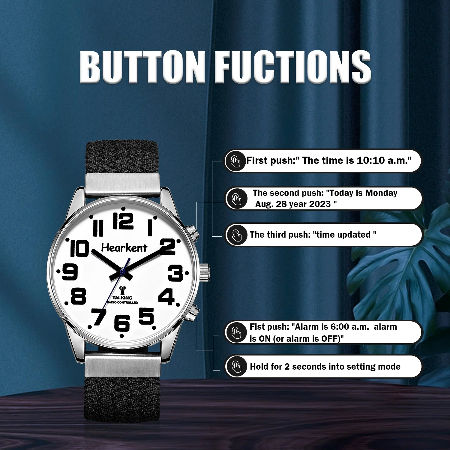Hearkent Talking Watch Men Hourly Chime for Visually impaired ,Blind Vintage Quartz Watches Big Number Easy-to-Read for Elderly