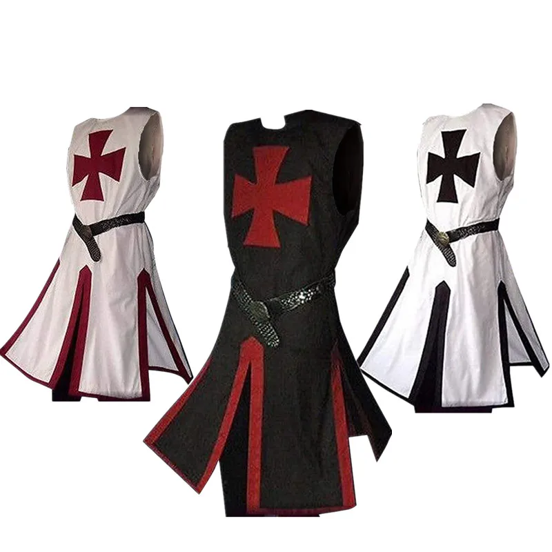 

Mens Medieval Crusader Knights Templar Tunic Costumes Renaissance Halloween Surcoat Warrior Cosplay Top