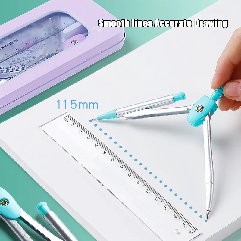 Drafting Set Mathematical Rulers Set Drawing Tool Set 7-Piece Compass and Ruler Set Student Ruler Set
