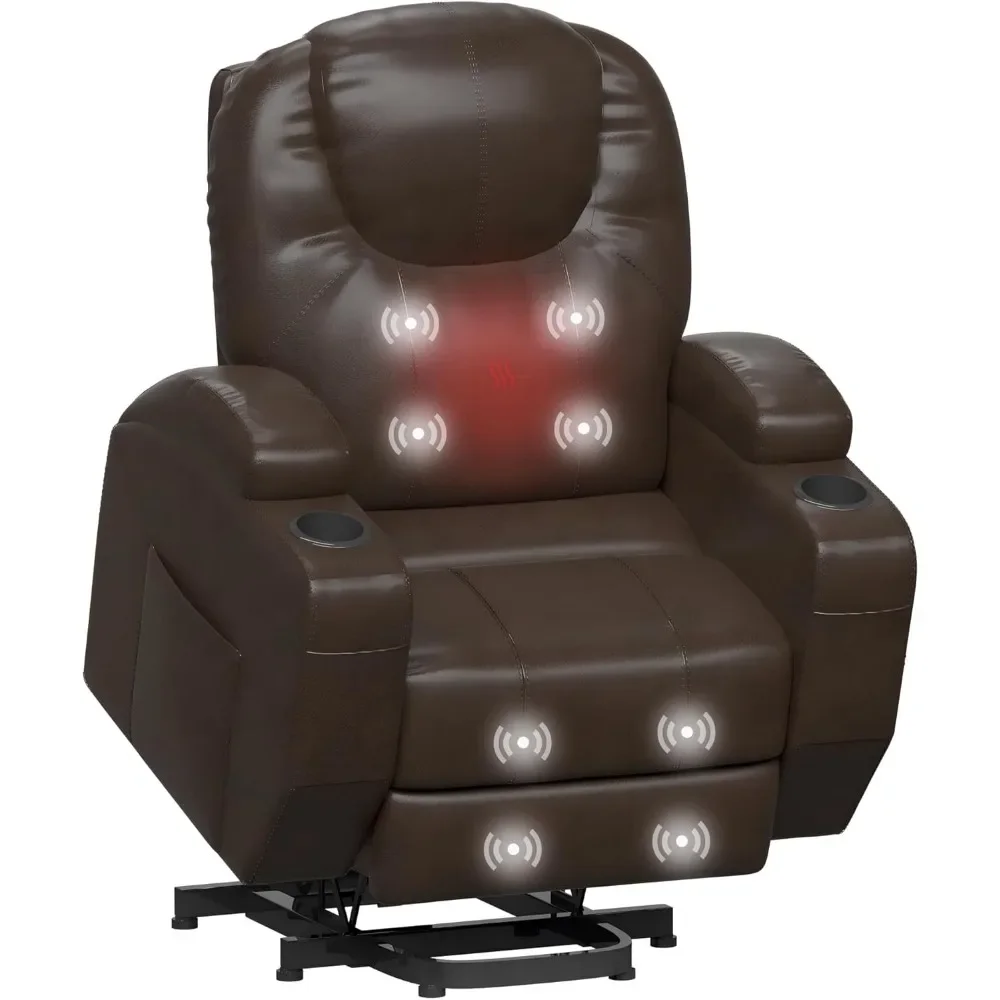 Power Lift Recliner Chair for Elderly,PU Leather Lift Chair Sofa w/Cup Holders, Side Pockets for Living Room Bedroom