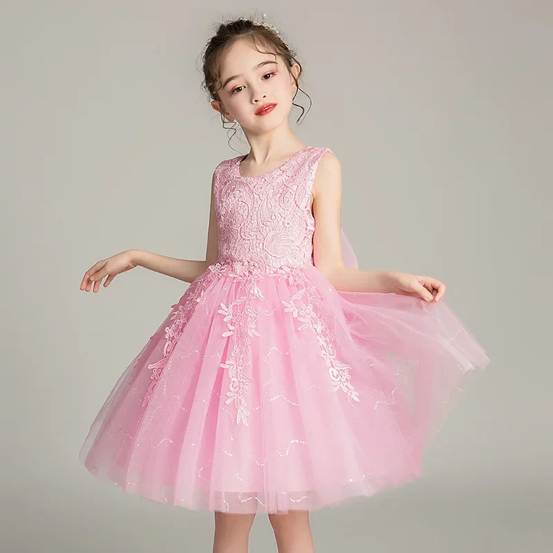 

Girl Dress for Eid Children's Festive Debutante Princess Wedding Elegant Party Pink Lace From 5 8 to 9 12 Years Old Kids Clothes