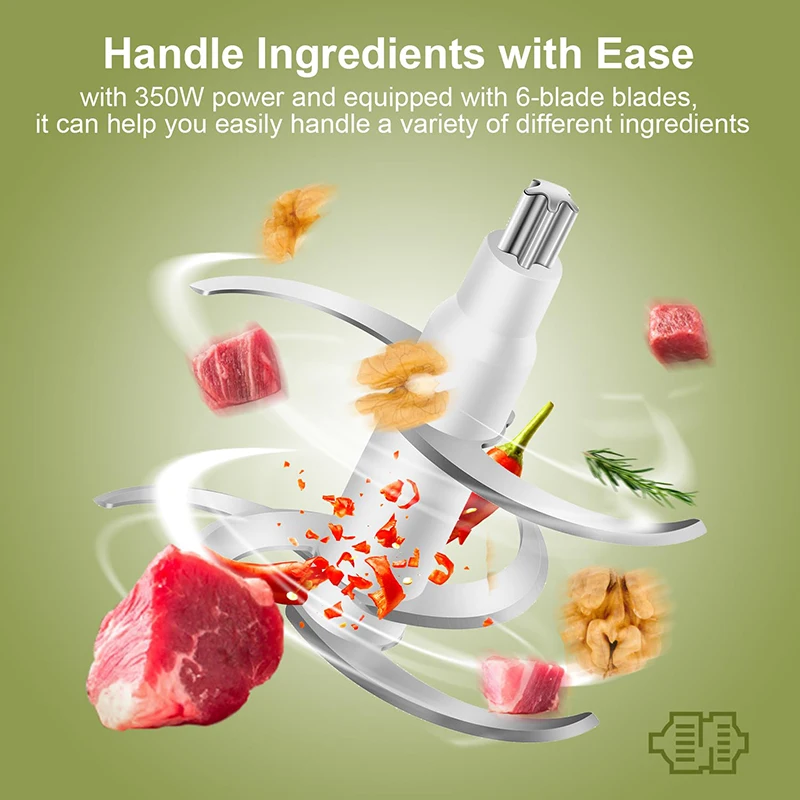 Wancle 0.6L Household Meat Grinder Food Processor Stainless Steel Blade 350W High Power Vegetable Fruit Chopper Kitchen Grinder 3