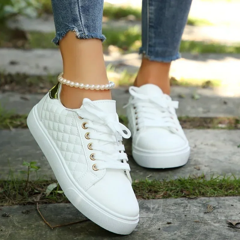 Size 35-41 2024 Women White Sneakers Spring Autumn Womens Fashion Black Lace-up Soft Soled PU Leather Shoes Ladies Casual Shoes 3