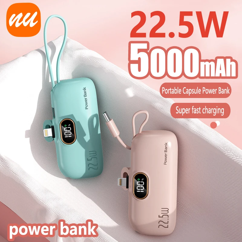 

5000mAh Wireless Power Bank Mini Capsule Capsule Fast Charging Mobile Power Supply Emergency External Battery For Type-c iPhone