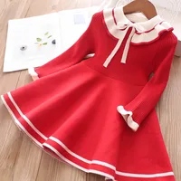 Nouvelle fille bébé pull robe tricotée enfants chaud robe pull pour filles infantile décontracté couleur pure plissée robe de princesse 4
