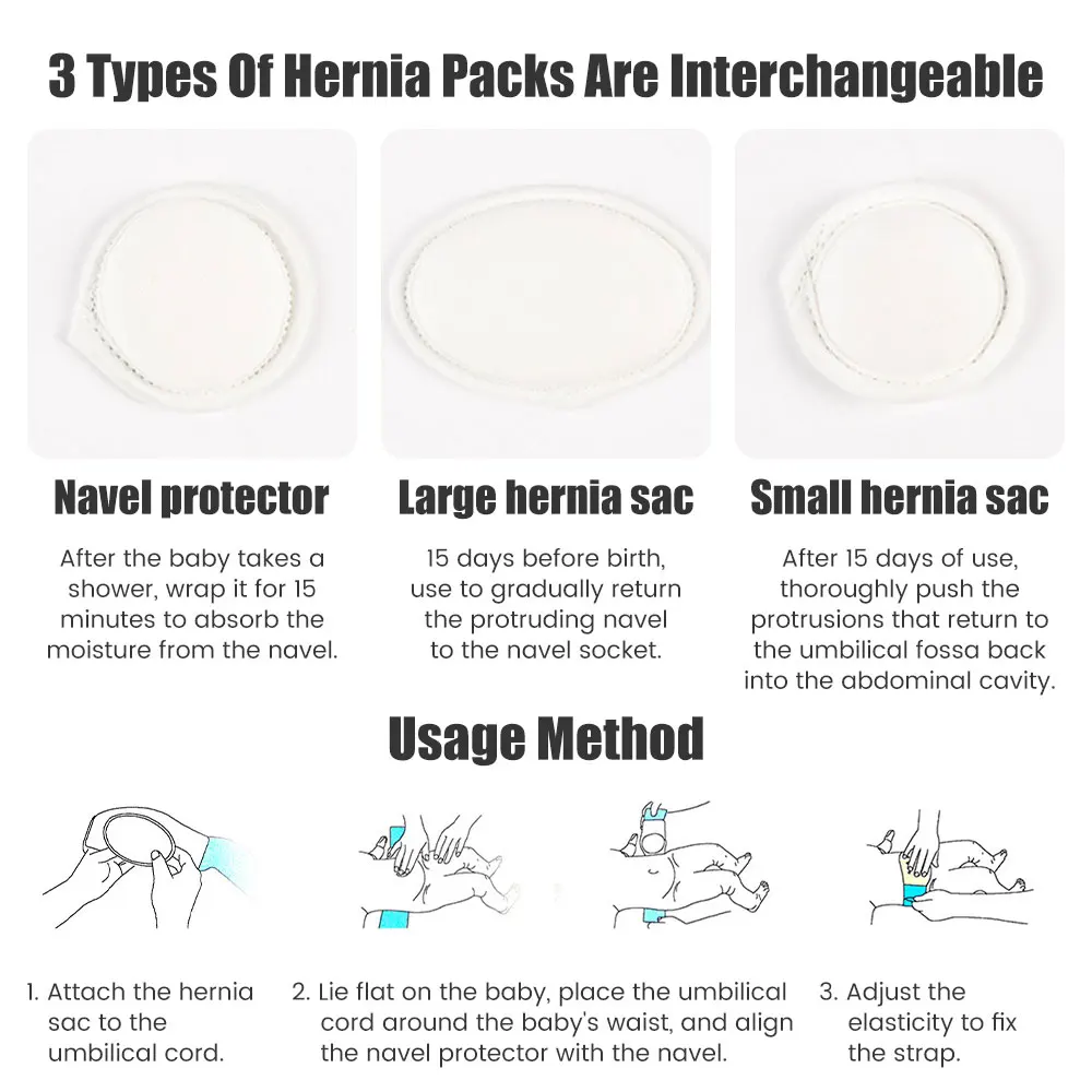 Infant Inguinal Umbilical Hernia Belt Navel Support Stickers Treatment Newborn Baby Belly Button with 3 Hernia Pad
