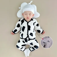 Autumn Winter Baby Clothes Set Cartoon Dinosaur Infant Sleepwear Coral Velvet Warm Baby Tops Pants Cute Newborn Home Wear 4