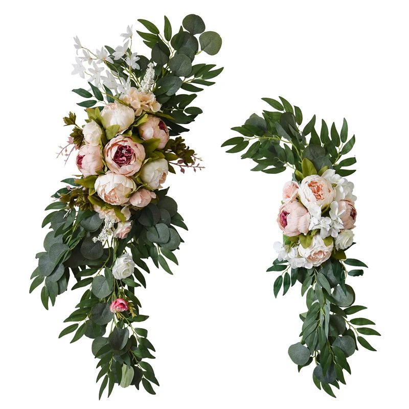 

2Pcs Wedding Welcome Flower Artificial Rose Eucalyptus Garland Wedding Arch Drape Decoration Flowers Welcome Board Corner Floral