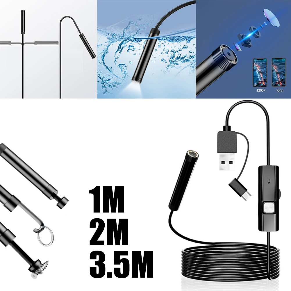 Inspection Tool 100CM 1200P HD Camera 5.5MM Waterproof Brightness Adjustment Feature Compatible With Mobile Phones