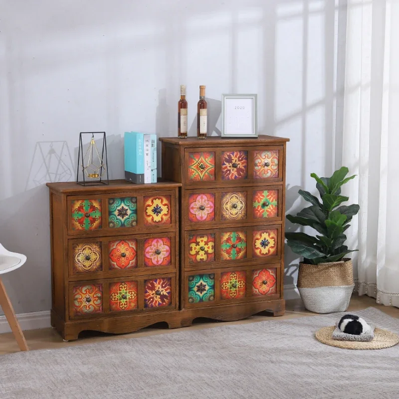 Multi-storey Locker Living Room Retro Storage Cabinet American Bedside Table Bedroom Wide Cabinet Nightstand Home Furniture