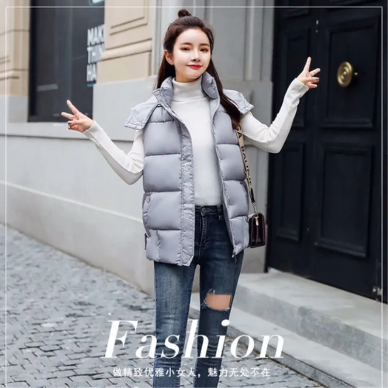 puffy coats 2021 New Down Cotton Women's Vest Autumn Winter Girls' Coat Versatile Casual Hooded Student College Fashion Zipper Red womens long black puffer coat Coats & Jackets