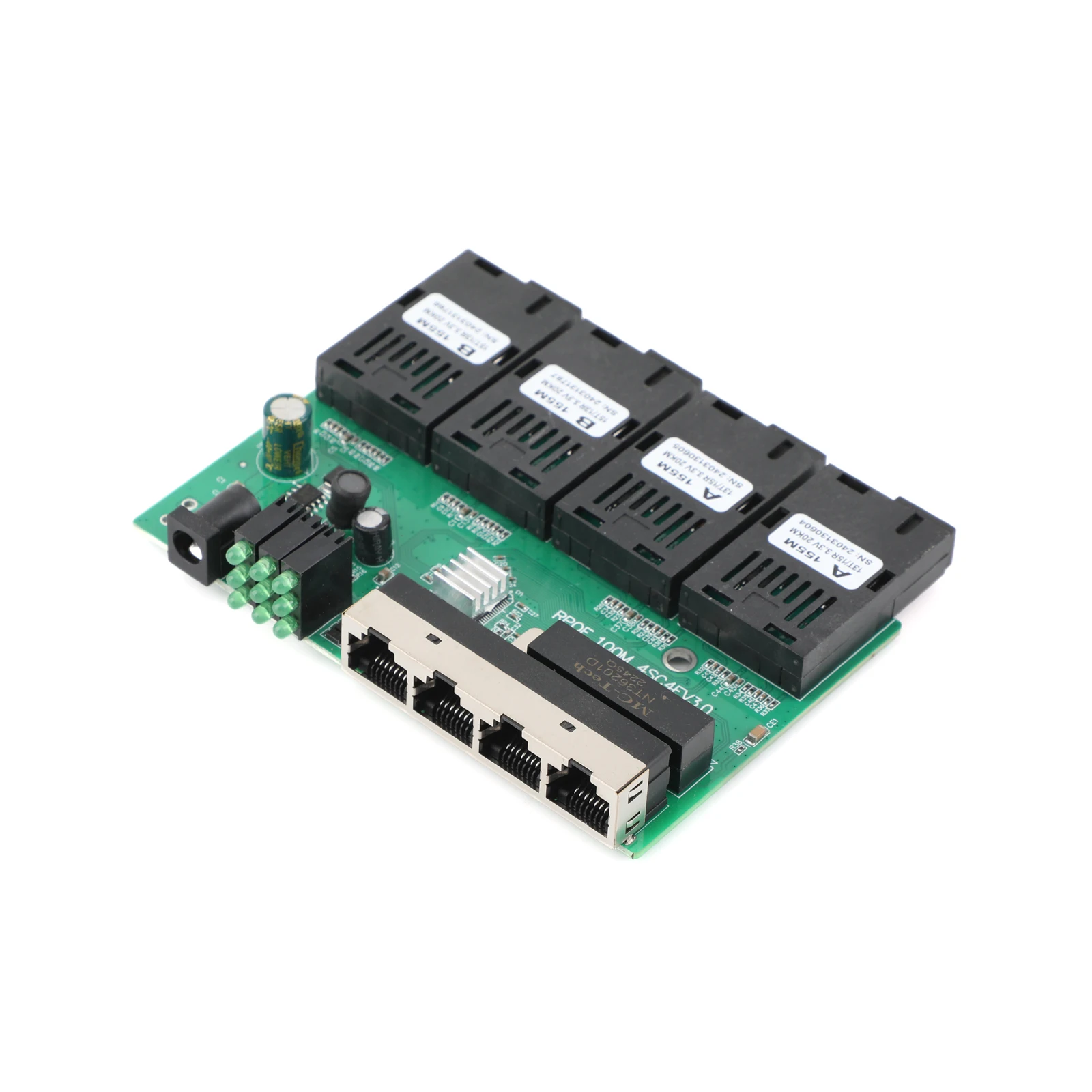 10M/100M PCBA Board Optic Media Converter 4RJ45 to 4SC 2A + 2B Fiber Optic Connector 1310nm/1550nm Ports 20KM Ethernet POE Switch