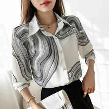 

Fashion Women's Shirt Spring Clothing for Women Ink Painting Pattern Polo Neck Tops Basic Button Up Long Sleeve Shirts for Women