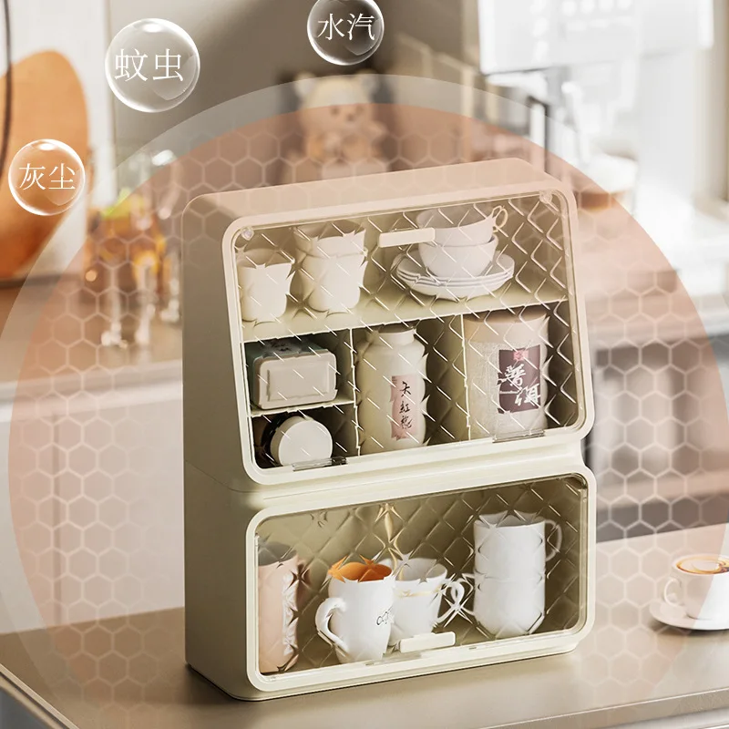 

Desktop Tea Cup Storage Rack Dustproof Cup Storage Cabinet Household Kitchen Coffee Cup Mug Storage Box Office Bar Counter Shelf