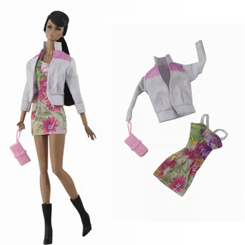 

1/6 BJD Dolls Accessories for Barbie Doll Clothes Coat Jacket Handbag Tops floral Dress for Barbie Clothes Outfits Gown Girl Toy
