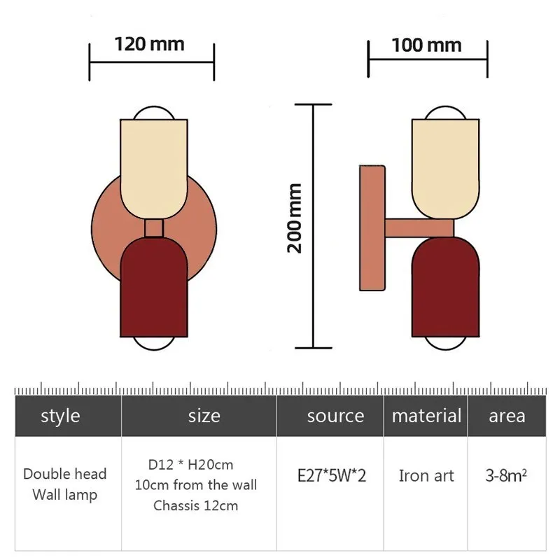북유럽 LED 벽 램프 마카롱 크림 바람 두 헤드 장식 조명, 거실 침실 침대 옆 서재 복도 식당 비품