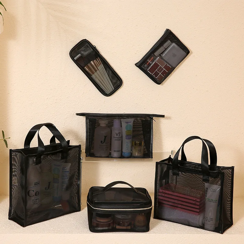 

Portable Nylon Mesh Makeup Bag Large Capacity Travel Cosmetic Bag Makeup Brushes Bag Women Toiletries Organizer Toiletry Kits