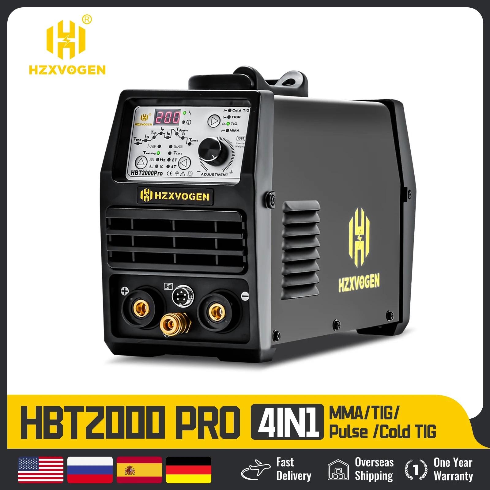 HZXVOGEN TIG Cold Welding Machine ARC/MMA HBT2000P 200A Pulse 1-900ms Adjustment TIG HF Spot Stick Welder Soldadora