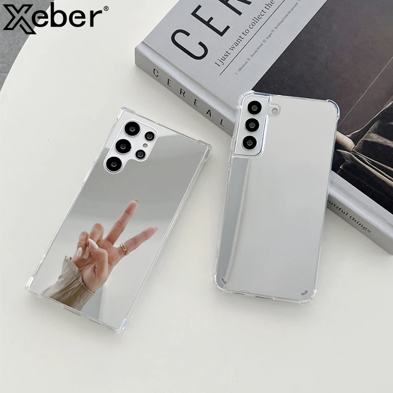 Fashion Makeup Mirror Shockproof Bumper Phone Case For Samsung Galaxy S22 Ultra S21 Plus Transparent Acrylic Soft TPU Back Cover