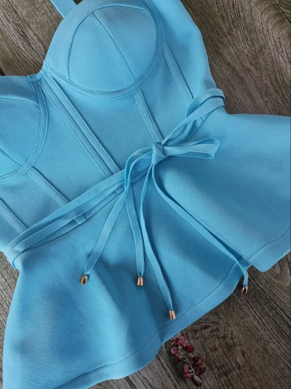 BEAUKEY Quality Luxury Ruffles Blue Bandage Sets Party Women High Waist Pencil Bodycon Pants Maxi Sashes Sweet Street Gril Sets 5